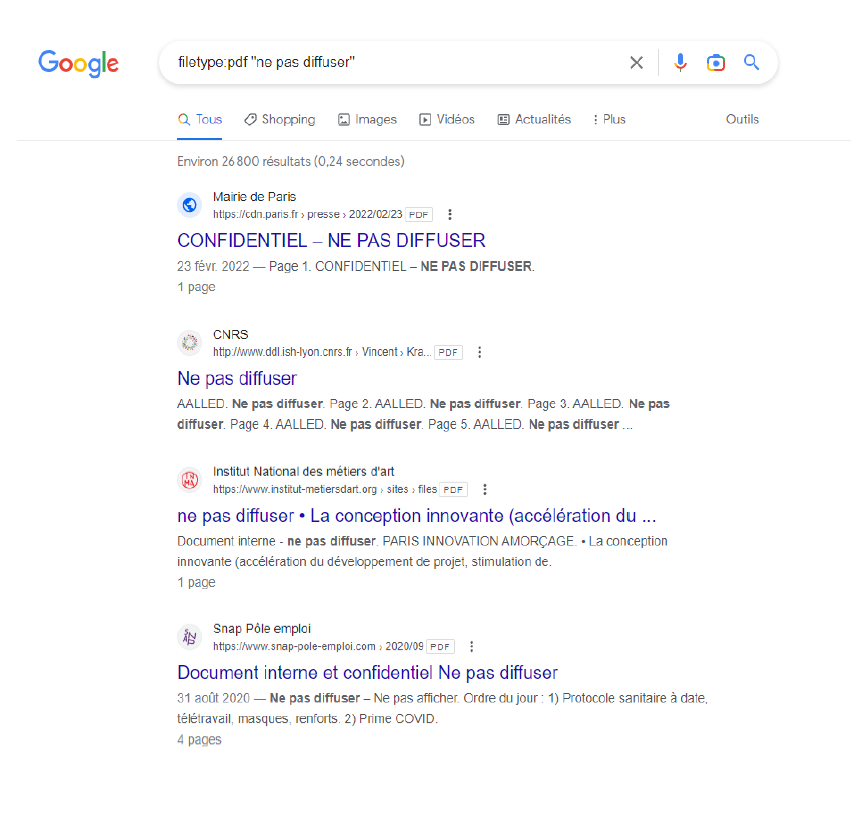 Exemple d'une requête google