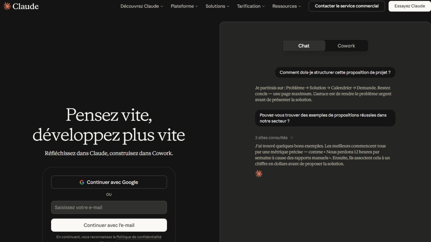 Page d'accueil du site Claude AI