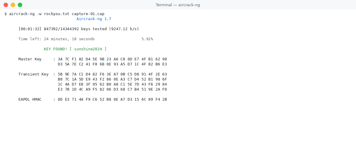 Aircrack-ng - cracking de clé WPA2 avec wordlist