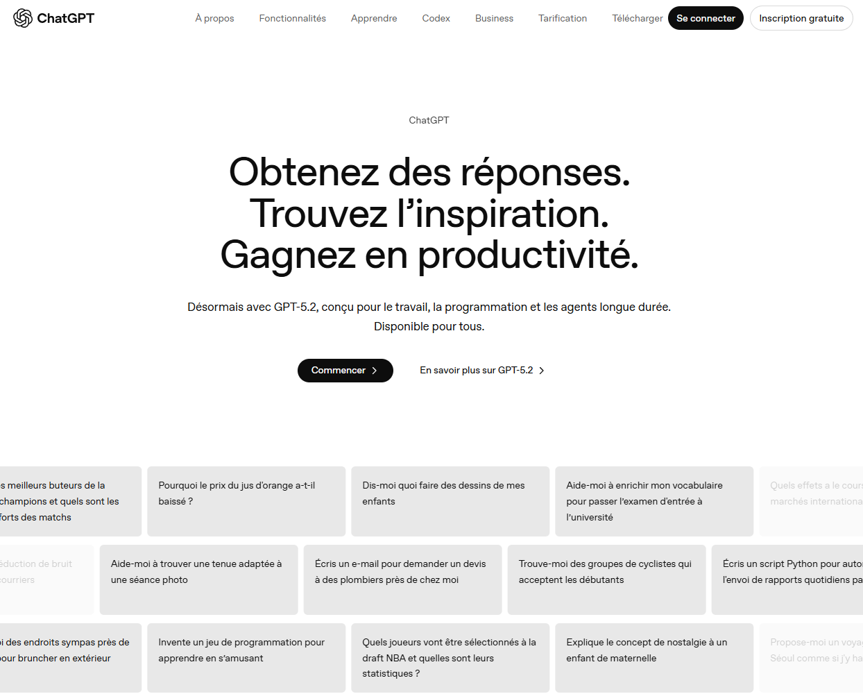 Interface de ChatGPT, l'IA gratuite la plus utilisée au monde en 2026
